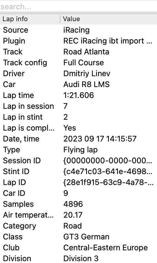 Lap info