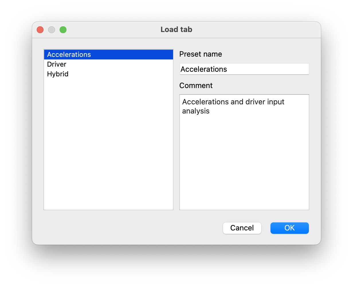 Analyzer load tab